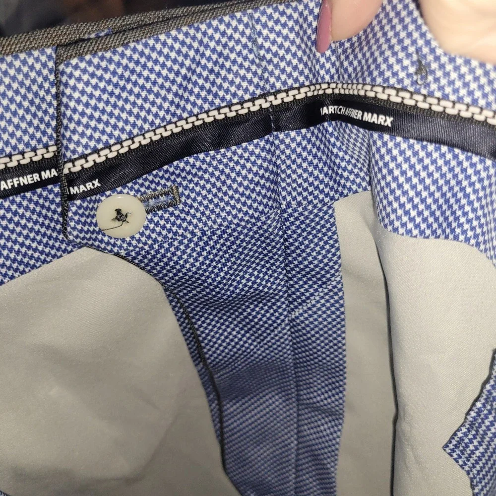 Hart Schaffner Marx 100% Wool Plaid‎ Dress Pants Mens 40R Grey Tailored Fit